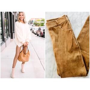Ecru Stretch Leather Camel Tan Leggings Size Medium High Waist Sueded